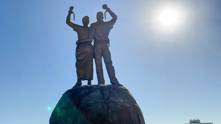 A monument in Windhoek pays respects to those killed during the genocide [Hamilton Wende/Al Jazeera]