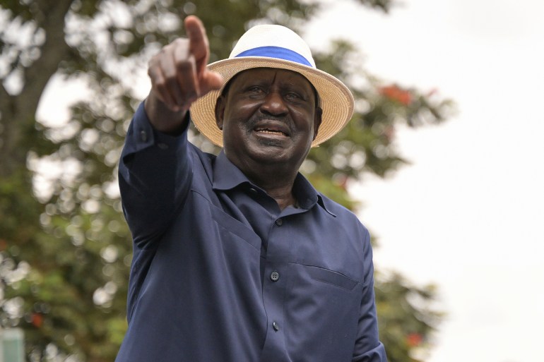 26/07/2023 - 13:53 kenya  -  politics  -  demo Nairobi, Kenya SIMON MAINAAFP Kenyan opposition leader Raila Odinga addresses supporters outside the Kenyatta National Hospital in Nairobi, on July 26, 2023, after meeting protesters that were injured in recent anti-government protests. Weary Kenyans on Wednesday voiced cautious optimism for an end to political unrest after President William Ruto said he was ready to meet opposition leader Raila Odinga "anytime" following months of anti-government protests. (Photo by SIMON MAINA / AFP)