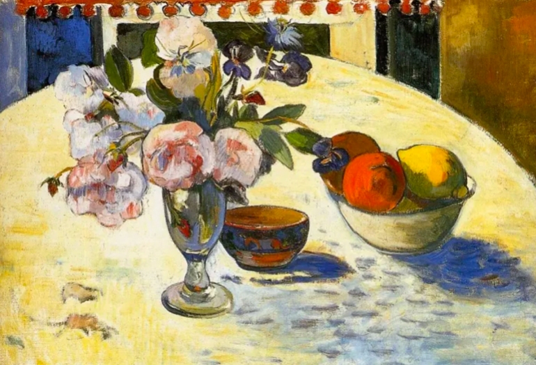 Flowers and a Bowl of Fruit on a Table by Paul Gauguin (Photo by Burstein Collection/Corbis/VCG via Getty Images)