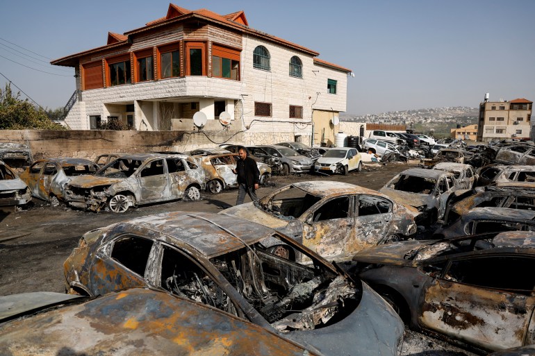 Aftermath of an incident where a Palestinian gunman killed two Israeli settlers near Hawara