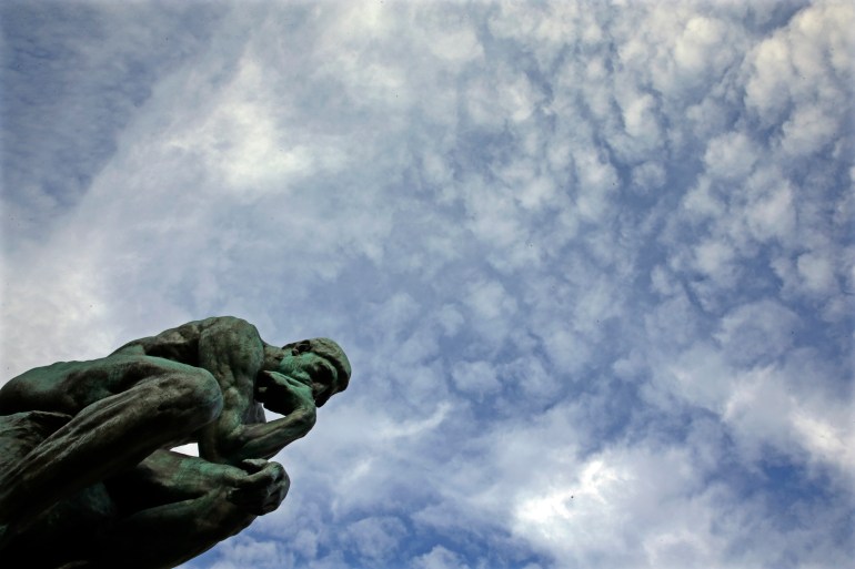 The sculpture "Le Penseur" (The Thinker, 1903) by French sculptor Auguste Rodin (1840-1917) is seen in the garden of the Musee Rodin in Paris, France, November 5, 2015. After a complete restoration over the past three years, the Hotel Biron, home of the Rodin Museum since 1919, will reopen its doors to the public on November 12, 2015, the 175th birthday of the famous French sculptor. REUTERS/Philippe Wojazer