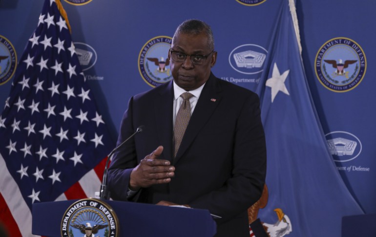 US Defense Secretary Austin and General Milley hold a joint press conference at the Pentagon