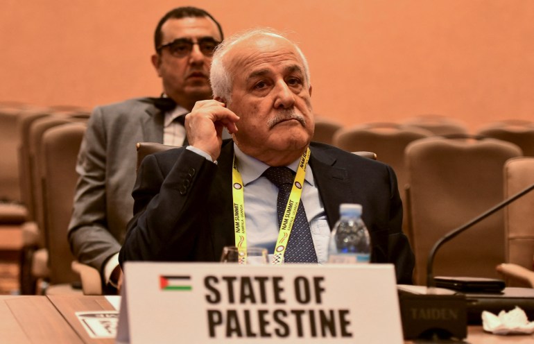 Palestinian U.N. envoy Riyad H. Mansour attends the 19th Non-Aligned Movement (NAM) Summit in the Munyonyo suburb, in Kampala, Uganda January 15, 2024. REUTERS/Abubaker Lubowa