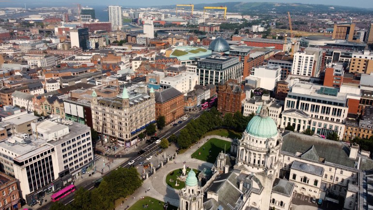 Aerial photo of Belfast City Skyline Cityscape Northern Ireland