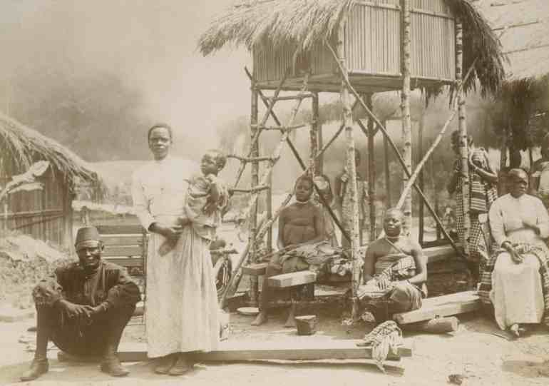 A so-called human zoo of Congolese people in Tervuren park, Belgium Credit: HP.1946.1058.1-21, collection RMCA Tervuren; photo A. Gautier, 1897