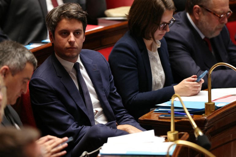 France's Prime Minister Gabriel Attal attends a session of questions to the Government at the French National Assembly in Paris on April 30, 2024. (Photo by Thomas SAMSON / AFP)