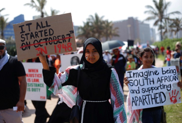 People participate in the Free Palestine Family Walk in Durban, South Africa [File: Rogan Ward/Reuters]