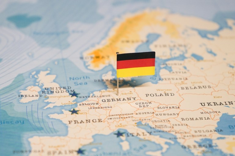 The Flag of Germany on the World Map.