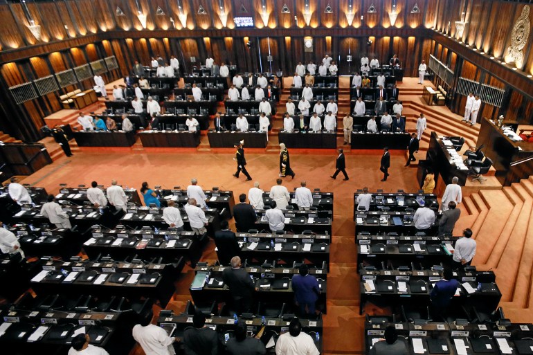 Sri Lanka's Parliament speaker Karu Jayasuriya leaves after a Parliament session marking the 70th anniversary of Sri LankaÕs Government, in Colombo, Sri Lanka October 3, 2017. REUTERS/Dinuka Liyanawatte