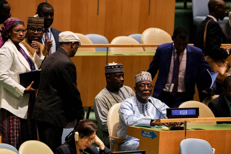 BAKARY YAOU SANGARE, Minister for Foreign Affairs of Niger, speaks during the sixth and last day of the General Debate of the 79th UN General Assembly.