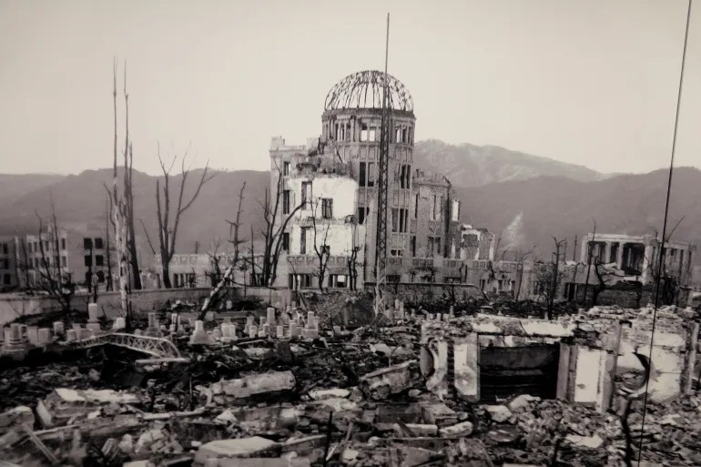 The Genbaku Dome – originally the Hiroshima Prefectural Industrial Promotion Hall – was the only building left standing in this part of Hiroshima. It still stands today in the Hiroshima Peace Memorial Park [Shutterstock]