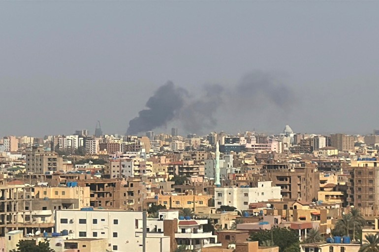 This grab from video shows smoke rising over Khartoum, Sudan on Thursday Sept. 26, 2024, after Sudan’s military started an operation to take areas of the capital from its rival, the paramilitary Rapid Support Forces. (AP Photo/Rashed Ahmed)