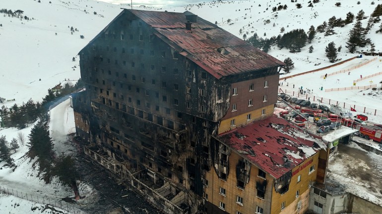 A drone view shows the aftermath of a fire at a hotel in the ski resort of Kartalkaya in Bolu, Turkey, January 21, 2025. REUTERS/Murad Sezer TPX IMAGES OF THE DAY