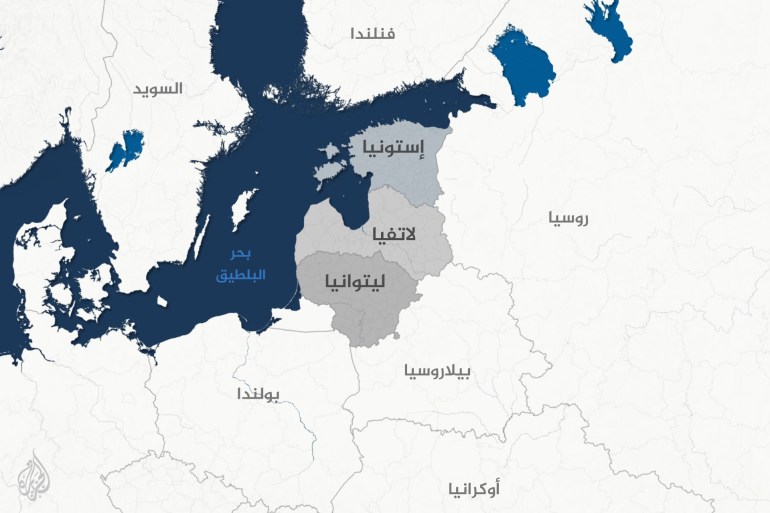 خريطة لدول البلطيق ((إستونيا ولاتفيا وليتوانيا)