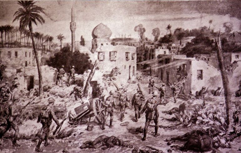 World War I - November 7th, 1917, the second stage in Sir Edmund Allenby's victorious advance was the capture of Gaza, Beersheba, during the campaign in Palestine, having seen secured on October 31st. British Patrols enter Gaza after the final successful attack.. (Photo by Universal History Archive/Universal Images Group via Getty Images)