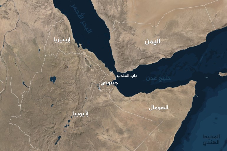 خريطة خليج عدن - اليمن جيبوتي الصومال البحر الأحمر باب المندب المحيط الهندي