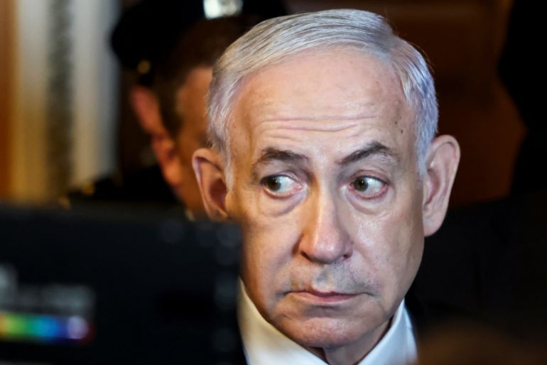 Israel's Prime Minister Benjamin Netanyahu visits Capitol Hill, on the day he meets with Senate Republican Leader John Thune (R-SD) and other senators, in Washington, D.C., U.S., July 9, 2025. REUTERS/Evelyn Hockstein