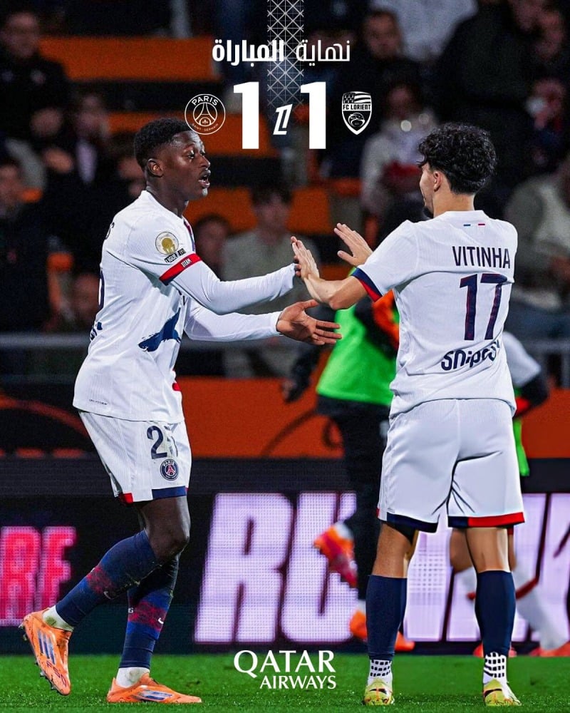  الدوري الفرنسي.. باريس سان جيرمان يتعادل مع لوريان (1 ـ 1) ويبقى في الصدارة