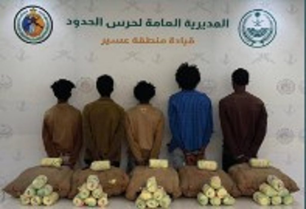 حرس الحدود بعسير يقبض على 5 إثيوبيين لتهريبهم 100 كيلوجرام من القات المخدر