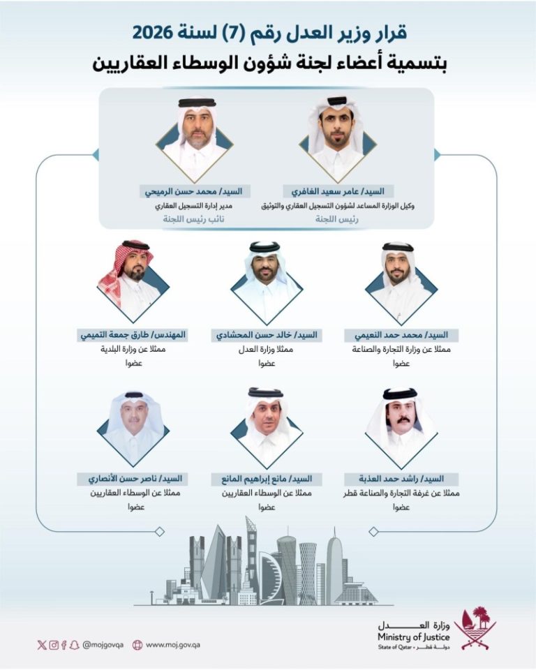 وزير العدل يصدر قرارا بتسمية أعضاء لجنة شؤون الوسطاء العقاريين