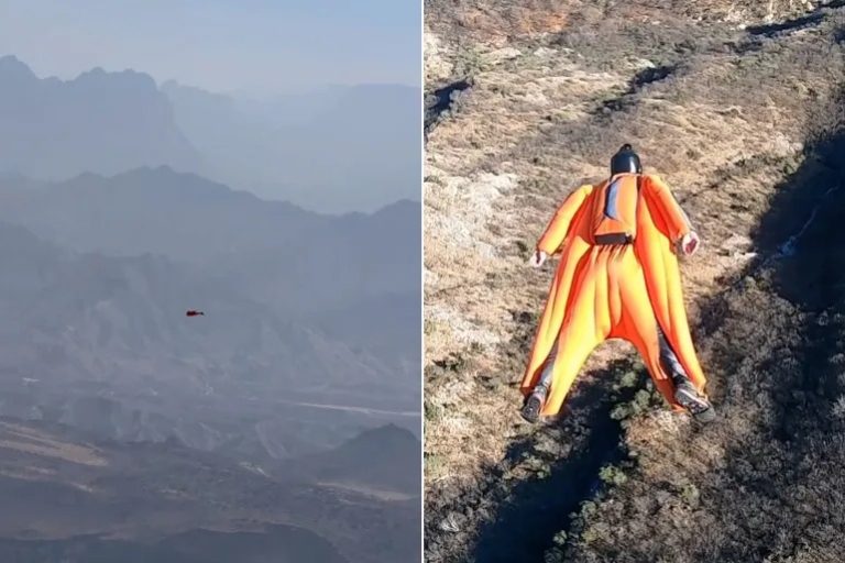 فيديو يحبس الأنفاس لقفزة مغامر فرنسي من جبال عُمان الشاهقة